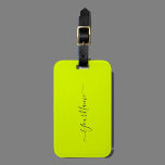 chartreuse  yellow  - add name    luggage tag<br><div class="desc">Luggage Tag with chartreuse yellow solid colour background and hand lettered look , grey font Elegant and trendy design by Alma Wad .Personalize it with your name now . Designer's Tip : The name comes in hand lettered script with swashes. When you are personalizing it put your name between those...</div>