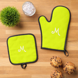 Chartreuse yellow -  monogrammed     oven mitt & pot holder set
