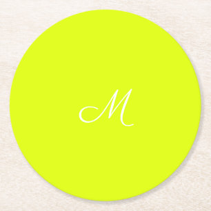 Chartreuse yellow - monogrammed round paper coaster