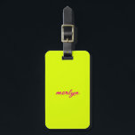 Chartreuse Yellow Pink Custom Name Gift Favour Luggage Tag<br><div class="desc">Designed with custom name and also personal details like name,  address,  phone number and email all of which you can edit. Designed with attractive solid neon yellow colour background,  you can change the colour if you wish. Cool travel gift idea for him or her.</div>