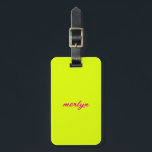 Chartreuse Yellow Pink Custom Name Gift Favour Luggage Tag<br><div class="desc">Designed with custom name and also personal details like name,  address,  phone number and email all of which you can edit. Designed with attractive solid neon yellow colour background,  you can change the colour if you wish. Cool travel gift idea for him or her.</div>