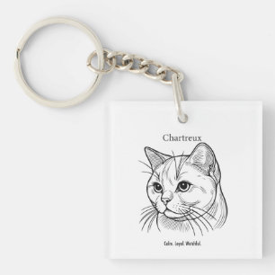 Chartreux Cat Portrait Keychain