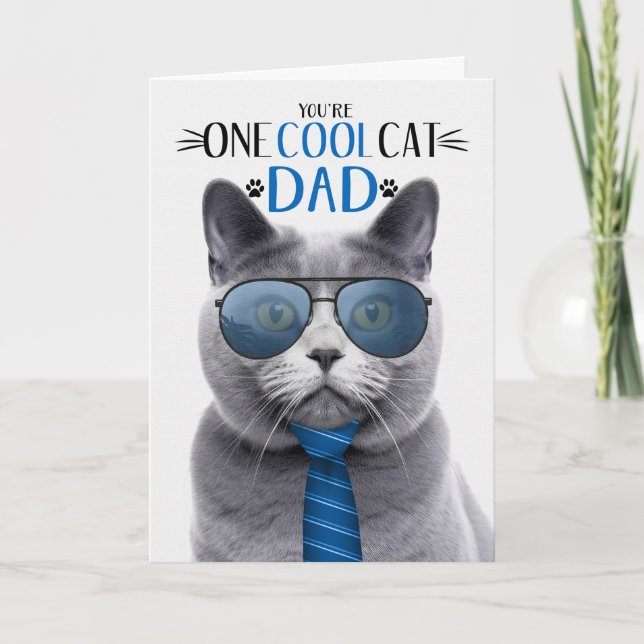 Chartreux Grey Cat Father's Day One Cool Cat Holiday Card (Front)