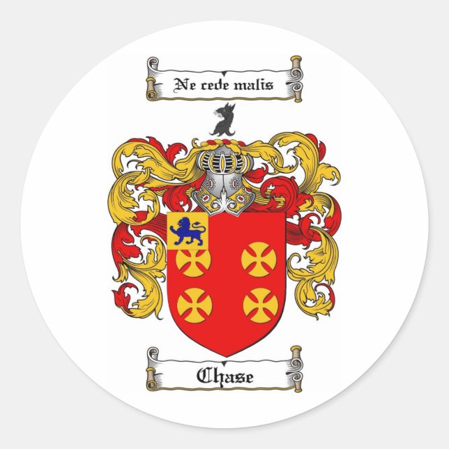 CHASE FAMILY CREST -  CHASE COAT OF ARMS CLASSIC ROUND STICKER (Front)