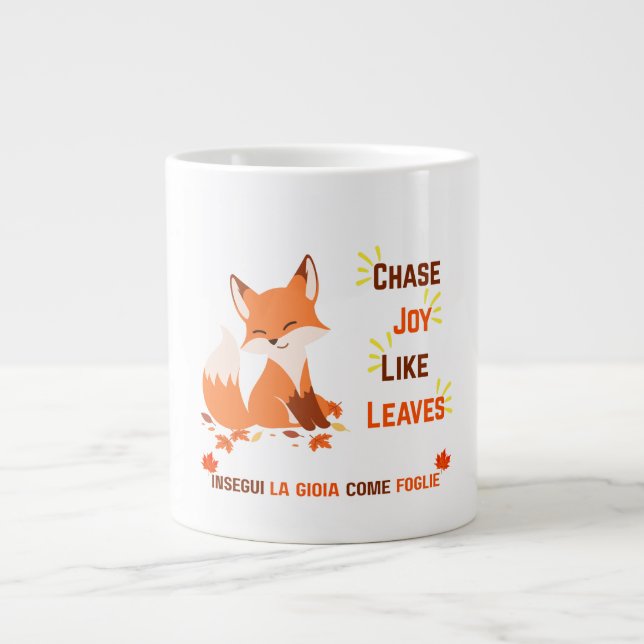 Chase Joy Like Leaves – Bilingual Autumn Fox Mug (Front)