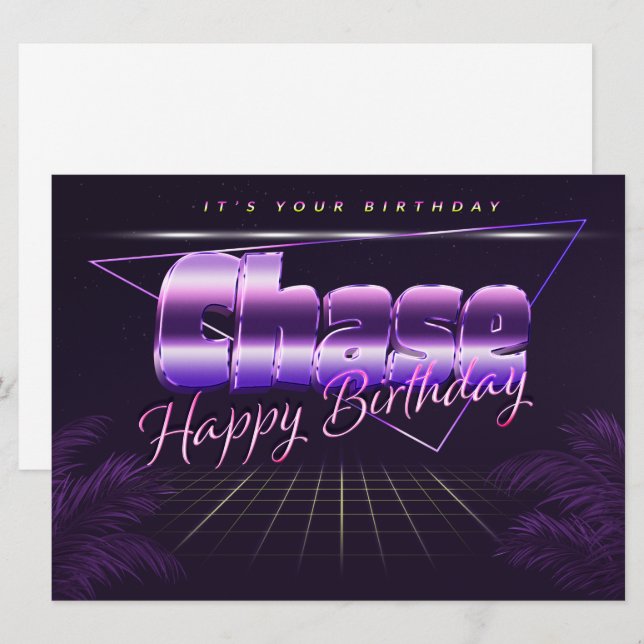 Chase Nom Prénom lila retro Carte Anniversaire (Devant / Derrière)