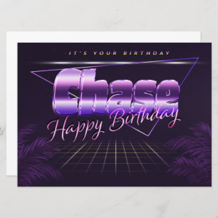 Chase Nom Prénom lila retro Carte Anniversaire