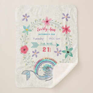 Chase Rainbows Baby Girl Stats Watercolor Mermaid Sherpa Blanket