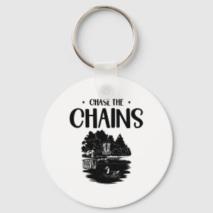 Chase The Chains Disc Golf Frisbee Art Keychain