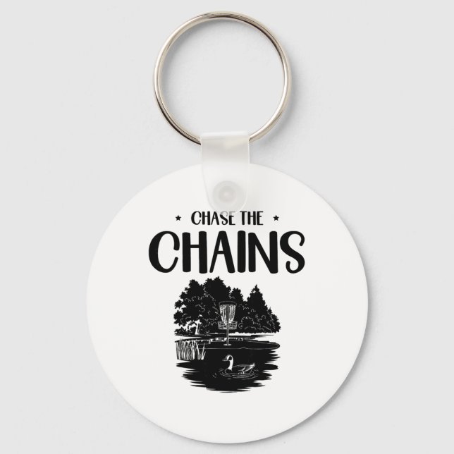 Chase The Chains Disc Golf Frisbee Art  Keychain (Front)