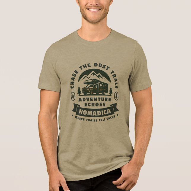 Chase the Dust Trails®: Adventure Echoes™ Retro RV Tri-Blend Shirt (Front)