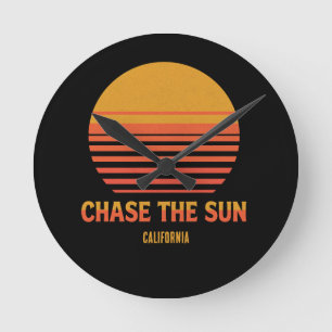 Chase The Sun Retro Sunset 70s Custom Template Round Clock