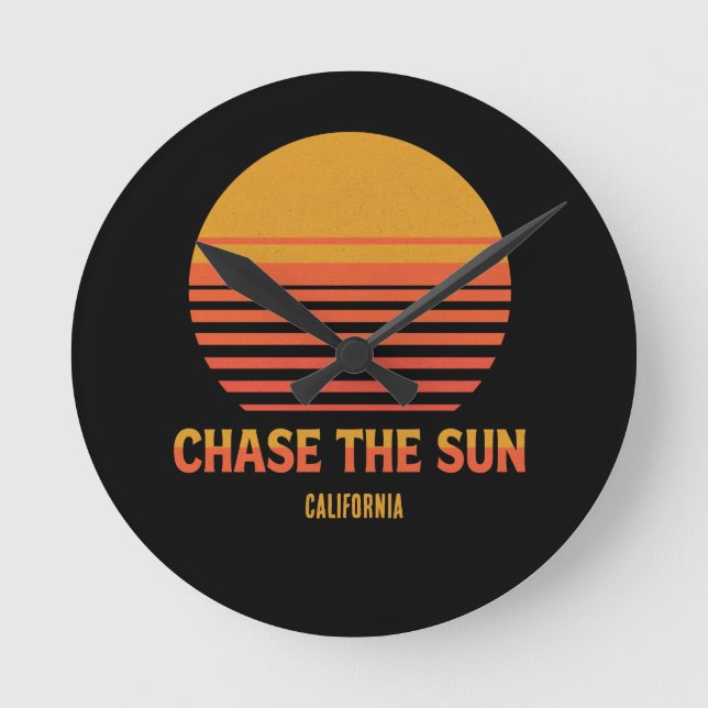 Chase The Sun Retro Sunset 70s Custom Template Round Clock (Front)