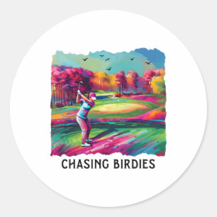 Chasing Birdies Womens Girls Golfer Golfing  Classic Round Sticker