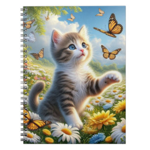 Chasing Butterflies Kitten in Flower Garden Notebook