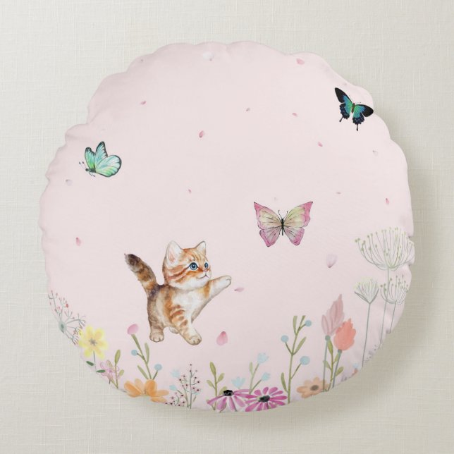 Chasing Butterflies Round Pillow (Front)