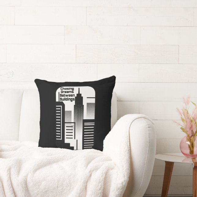 Chasing Dreams Between Buildings Urban Design Throw Pillow (Couch)
