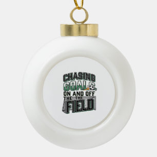 Chasing Goals Soccer Vintage Field Shirt Design_1 Ceramic Ball Christmas Ornament