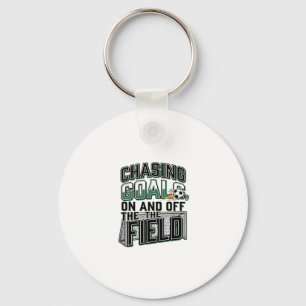 Chasing Goals Soccer Vintage Field Shirt Design_1 Keychain