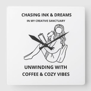 Chasing Ink and Dreams Cozy Creative Sanctuary Square Wall Clock