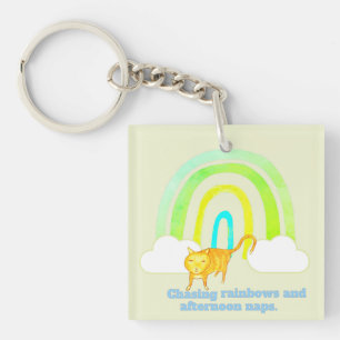 Chasing Rainbows and Naps Cute Ginger Cat  Keychain