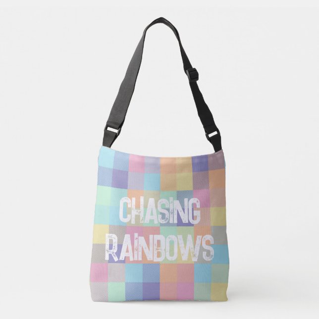 Chasing Rainbows Pastel Colours Buffalo Check Plai Crossbody Bag (Front)