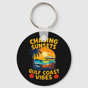 Chasing Sunsets Gulf Coast Vibes Retro Beach Keychain