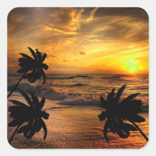 CHASING SUNSETS OCEAN SCENERY NATURE   SQUARE STICKER