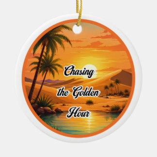 Chasing the Golden Hour Sunset Oasis Aesthetic Ceramic Ornament