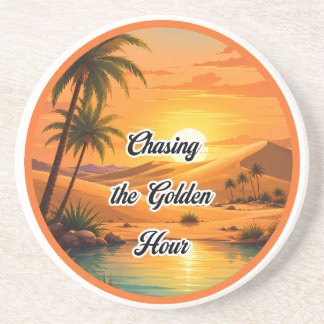 Chasing the Golden Hour Sunset Oasis Aesthetic Coaster