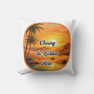 Chasing the Golden Hour Sunset Oasis Aesthetic Throw Pillow