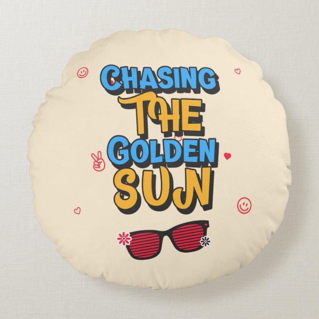 Chasing the Golden Sun Round Pillow (Front)