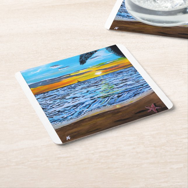 Chasing the Sunset Painting by Alfred Fox Square Paper Coaster (Angled)