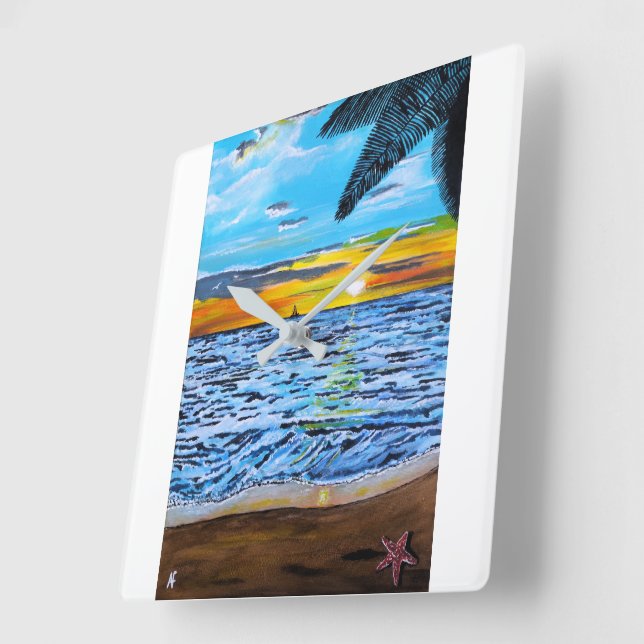 Chasing the Sunset Painting by Alfred Fox Square Wall Clock (Angle)