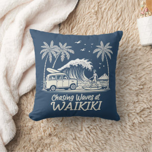 Chasing Waves at Waikiki Throw Pillow