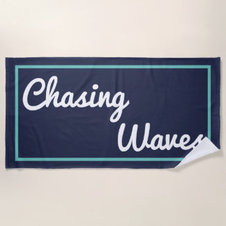Chasing Waves Navy and Teal Beach Towel