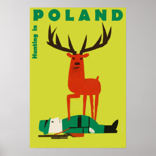 Chassant en Pologne, affiche vintage de voyage