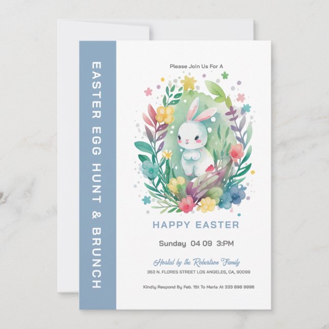 Chasse au lapin de Pâques et Invitation de Brunch (Devant)