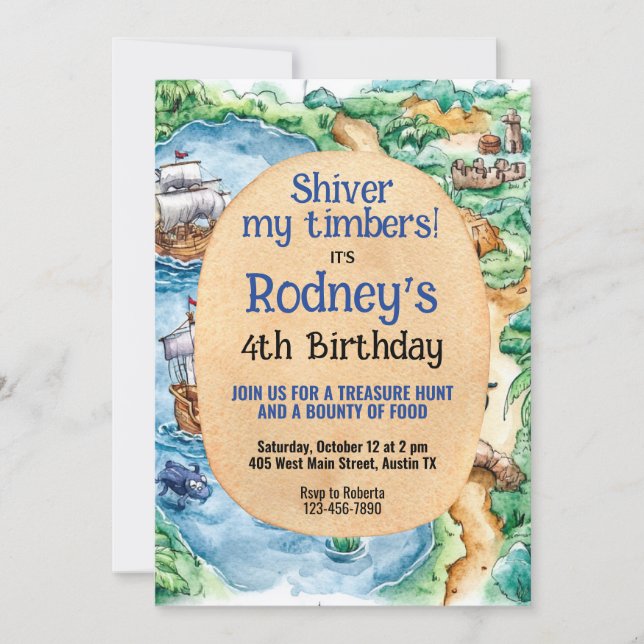 Chasse au trésor Pirate Invitation Anniversaire (Devant)