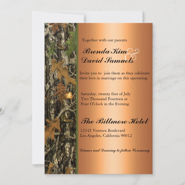 Chasse aux Feuilles de Camo Faire-part de mariage (Devant)