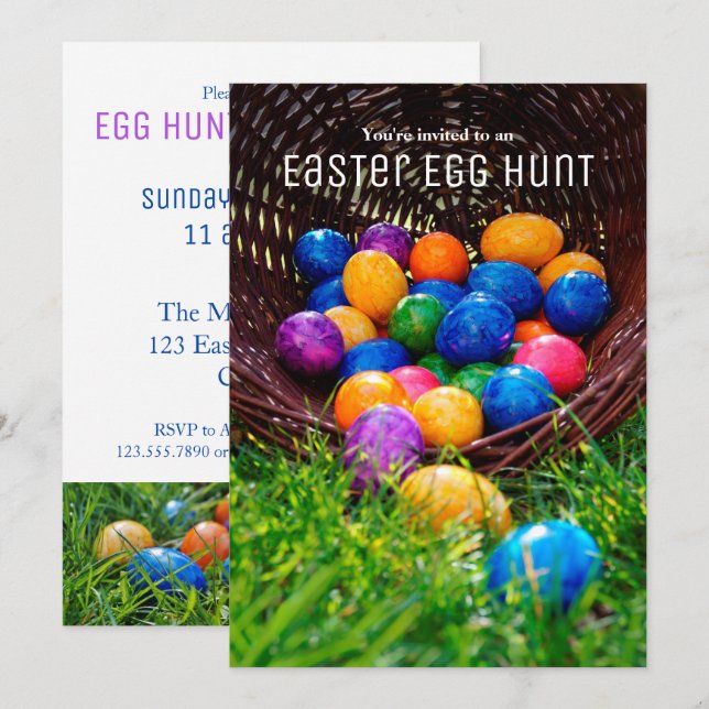Chasse aux oeufs de Pâques - Invitation photo (Devant / Derrière)