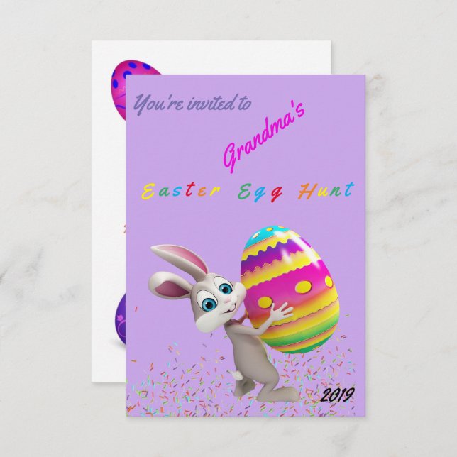 Chasse aux oeufs de Pâques pourpre avec invitation (Devant / Derrière)