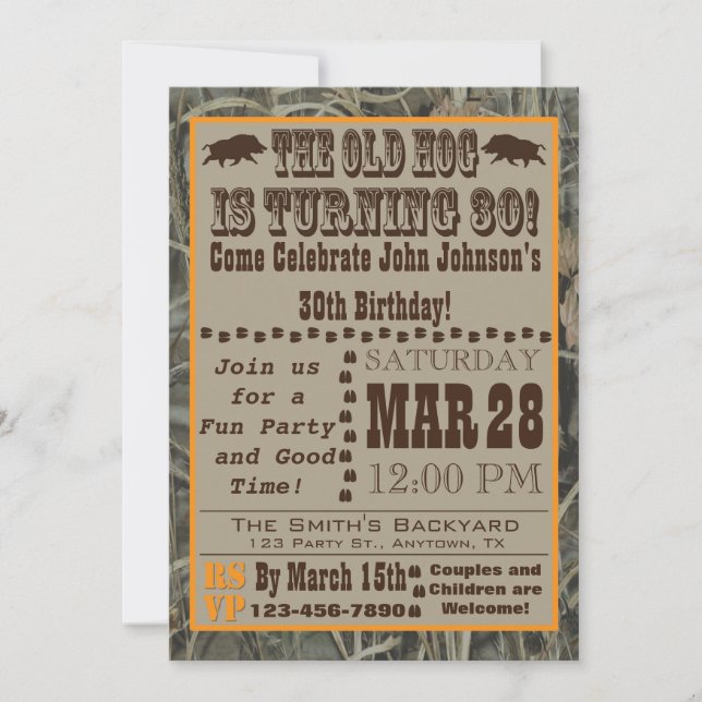 Chasse aux porcs Invitation au 30e anniversaire av (Devant)