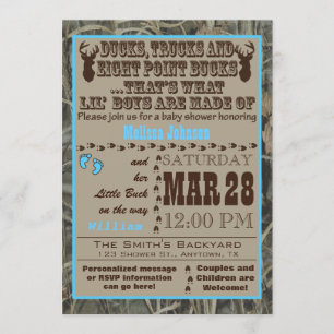 Chasse Bleue Camo Baby Boy Shower Invitations