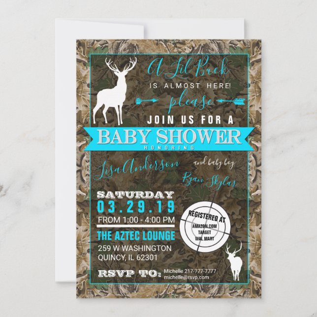 Chasse Camo Boy Baby shower Buck Invitation (Devant)