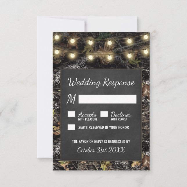Chasse Camo Chalkboard Mariage rustique Cartes RSV (Devant)