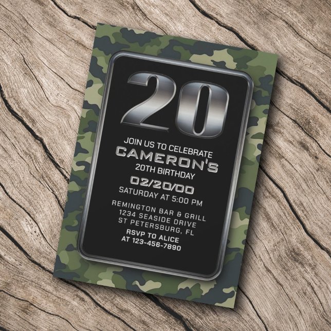 Chasse Camo Militaire 20e anniversaire Invitation (Créateur téléchargé)
