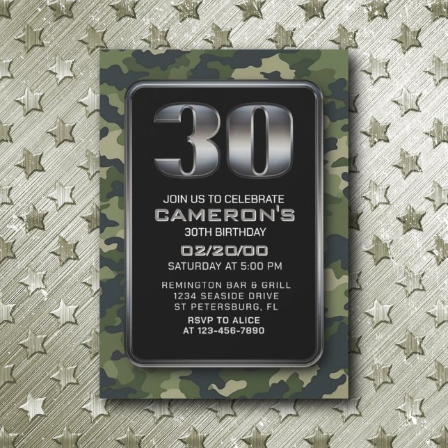 Chasse Camo Militaire 30e anniversaire Invitation (Créateur téléchargé)