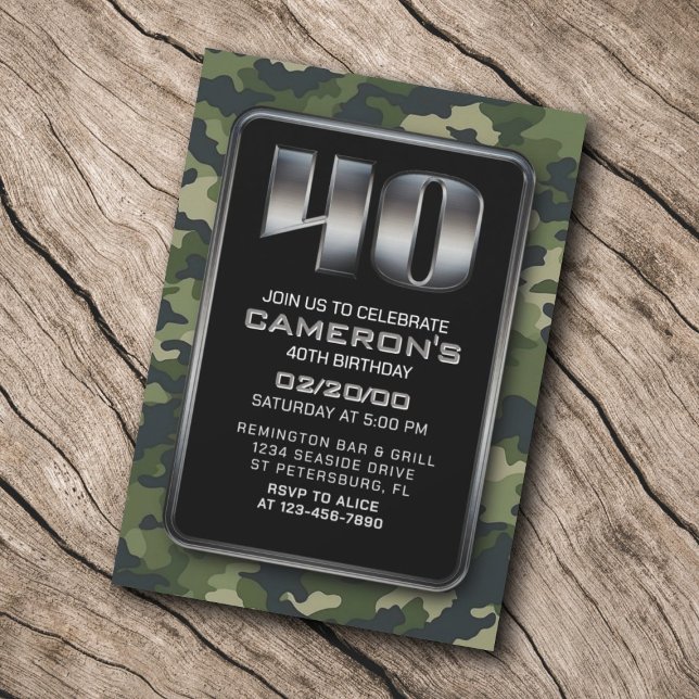 Chasse Camo Militaire 40e anniversaire Invitation (Créateur téléchargé)