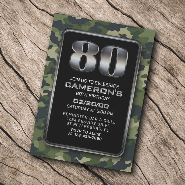 Chasse Camo Militaire 80e anniversaire Invitation (Créateur téléchargé)